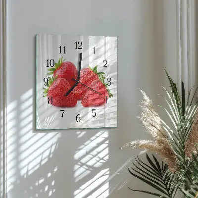 Vierkante glazen wandklok Aardbeien