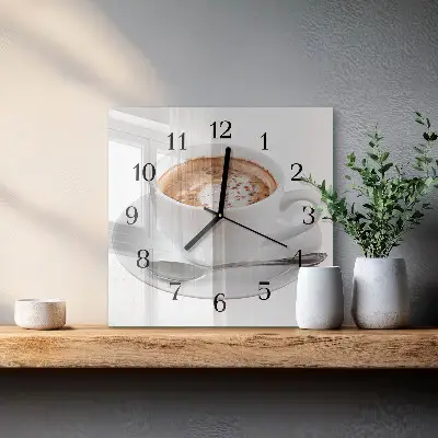 Vierkante glazen wandklok Koffie