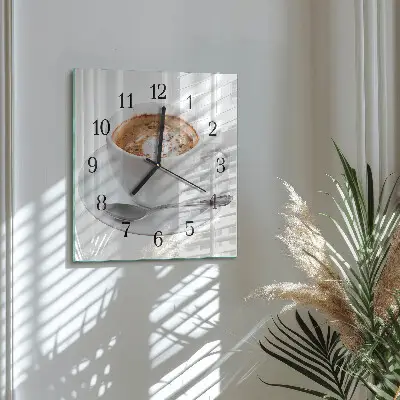 Vierkante glazen wandklok Koffie