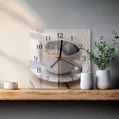 Moderne wandklok glas vierkant Koffie