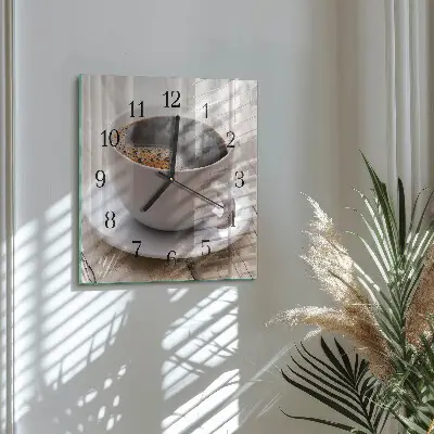 Moderne wandklok glas vierkant Koffie