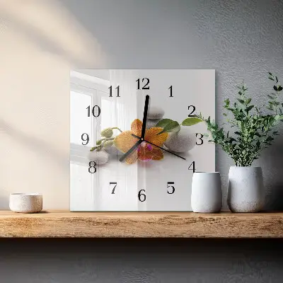 Vierkante glas klok Orchidee