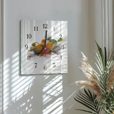 Vierkante glas klok Orchidee