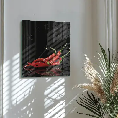 Decoratieve glazen klok vierkant Chilipepers