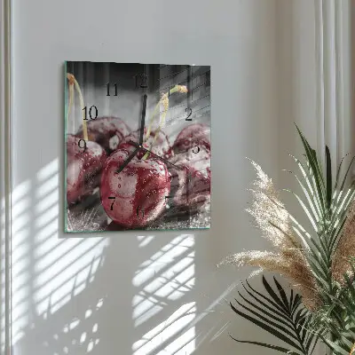 Vierkante glazen wandklok Kers