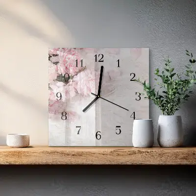Vierkante glazen klok Bloemen
