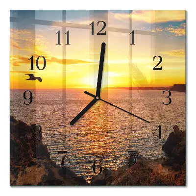 Vierkante glazen wandklok Zonsondergang