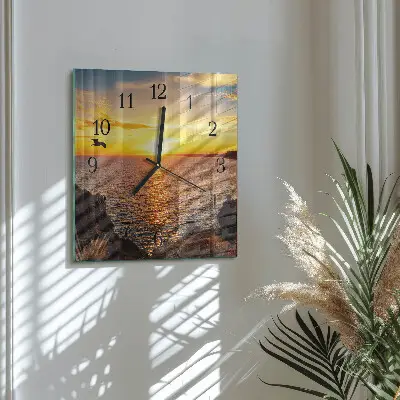 Vierkante glazen wandklok Zonsondergang