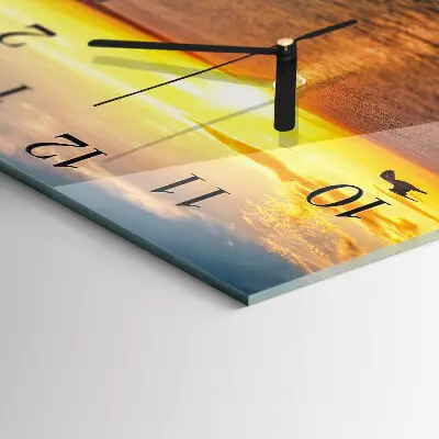 Vierkante glazen wandklok Zonsondergang