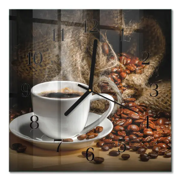 Vierkante glazen wandklok Koffie