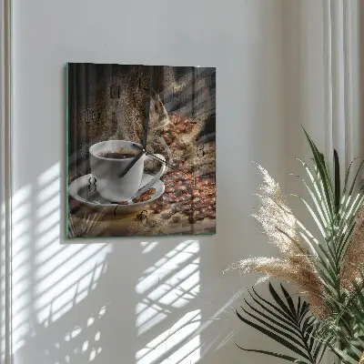 Vierkante glazen wandklok Koffie