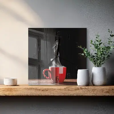 Decoratieve glazen klok vierkant Een kopje koffie