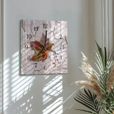 Vierkante glas klok Esdoornblad