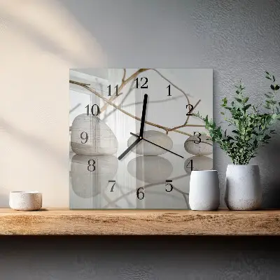 Vierkante glazen wandklok Stenen