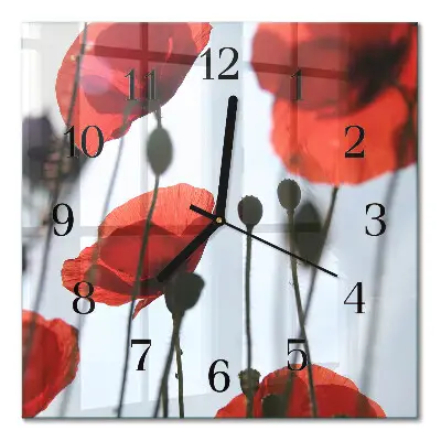 Moderne wandklok glas vierkant Papaver