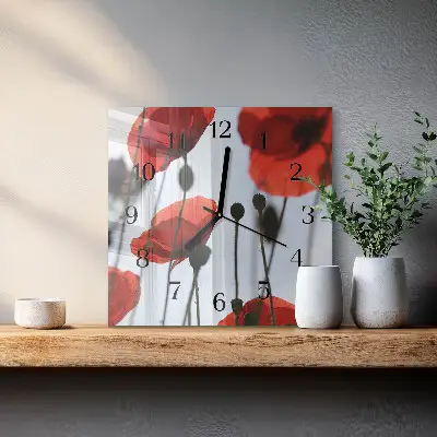 Moderne wandklok glas vierkant Papaver