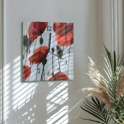 Moderne wandklok glas vierkant Papaver