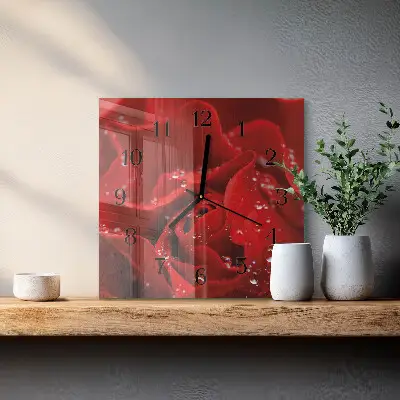 Vierkante glas klok Roos