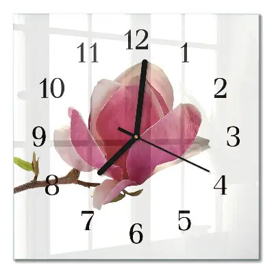 Vierkante glazen klok Magnolia bloem