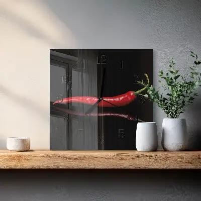 Decoratieve glazen klok vierkant Chilipeper
