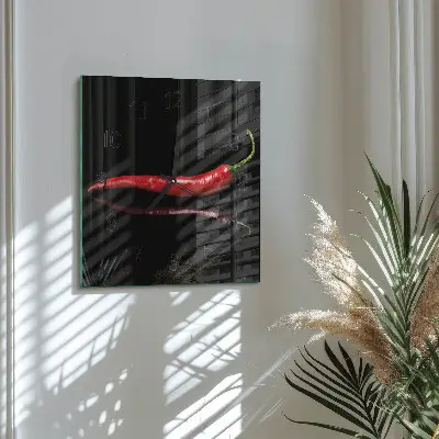 Decoratieve glazen klok vierkant Chilipeper