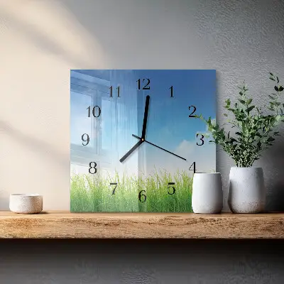 Vierkante glas klok Gras