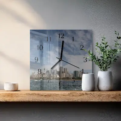 Vierkante glazen wandklok Stad
