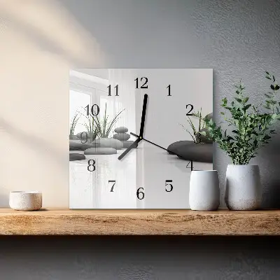 Vierkante glazen wandklok Spa-stenen