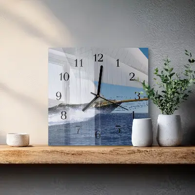 Vierkante glas klok Zeilboot