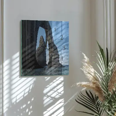 Vierkante glazen wandklok Steen