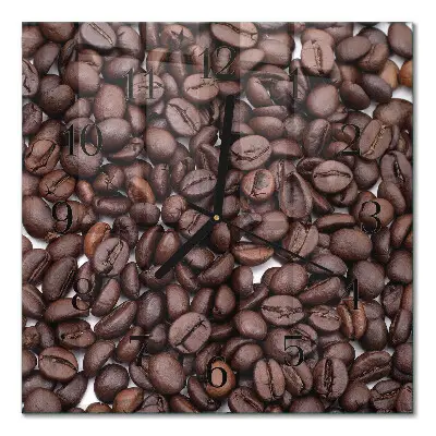 Vierkante glazen wandklok Koffiebonen