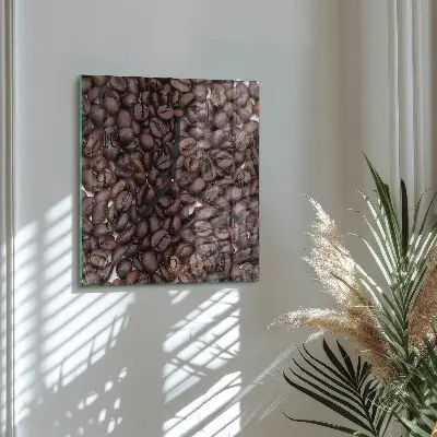 Vierkante glazen wandklok Koffiebonen