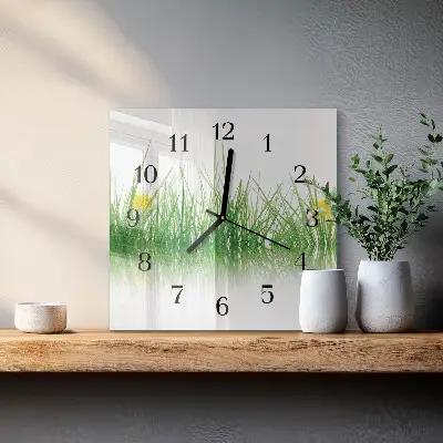 Moderne wandklok glas vierkant Gras