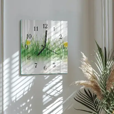 Moderne wandklok glas vierkant Gras