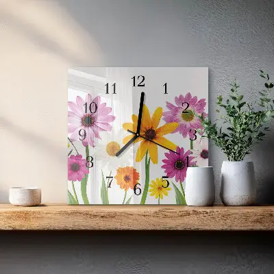 Vierkante glas klok Bloemen