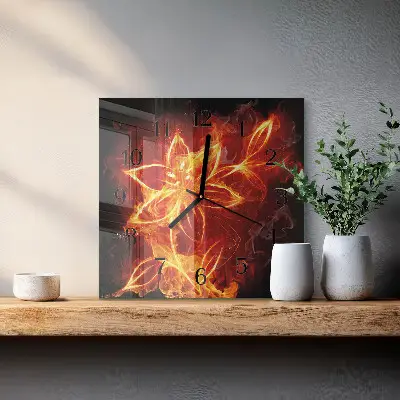Vierkante glas klok Vuurbloem