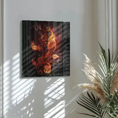 Vierkante glazen wandklok Vuurbloem