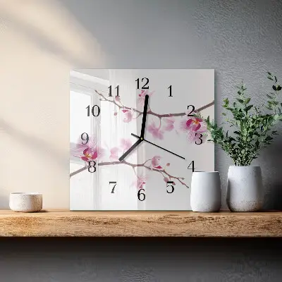 Vierkante glazen klok Orchidee