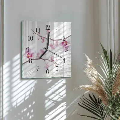 Vierkante glazen klok Orchidee