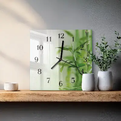 Vierkante glas klok Bamboe