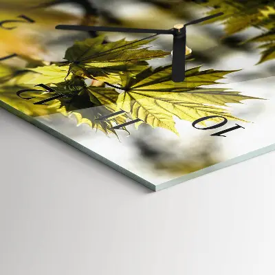 Vierkante glazen wandklok Esdoornblad