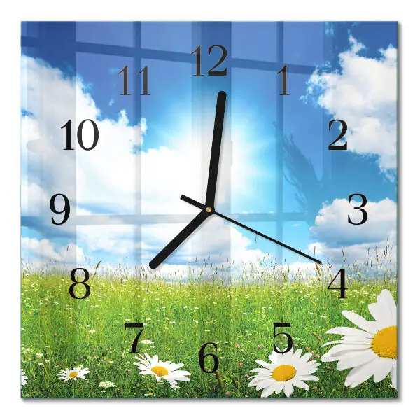 Moderne wandklok glas vierkant Weidebloemen