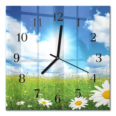 Moderne wandklok glas vierkant Weidebloemen