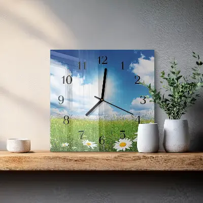 Moderne wandklok glas vierkant Weidebloemen