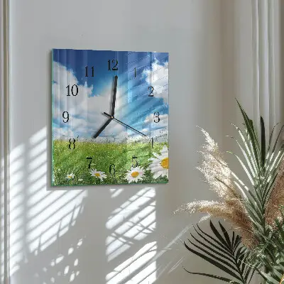 Moderne wandklok glas vierkant Weidebloemen