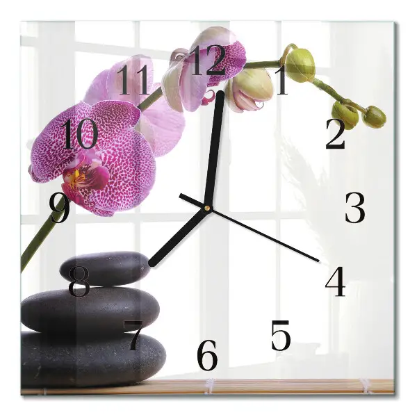 Vierkante glazen klok Orchidee