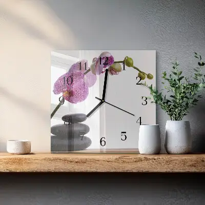 Vierkante glazen klok Orchidee