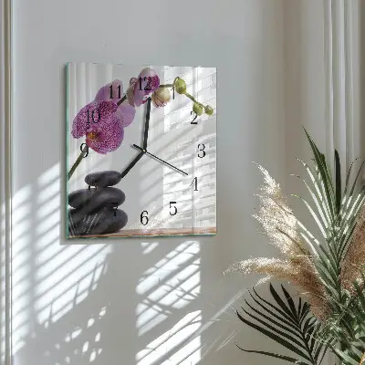Vierkante glazen klok Orchidee