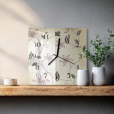 Vierkante glazen wandklok Bloemkunst