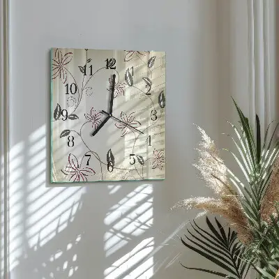 Vierkante glazen wandklok Bloemkunst